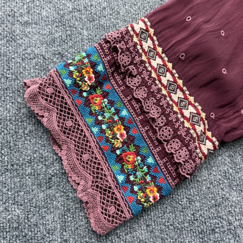 Johnny Was Tunic Top Sz XXL Burgundy Floral Embroidered Lace Boho Indie Peasant - Picture 9 of 16